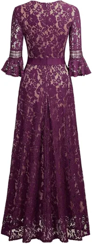Miniatura 7 de MISSMAY - Vestido largo formal con mangas de campana, hecho totalmente en encaje, estilo vintage, para mujer