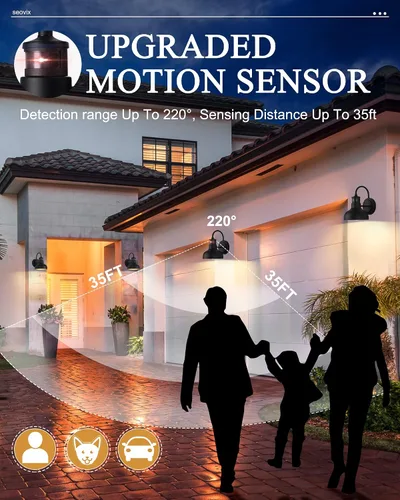 Miniatura 6 de Lámpara de pared para exteriores con sensor de movimiento de 7 pulgadas, IP65, color negro 1 pack black 7-inch barn light with 3 modes, 220-degree