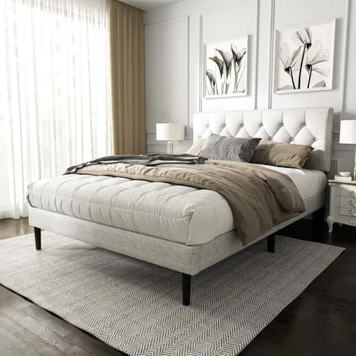 Miniatura 3 de HAOARA Armazón de Cama de Plataforma Tamaño Completo con Cabecera Tapizada con Botones Capitoné, Base de Colchón con Soporte de Listones de Madera
