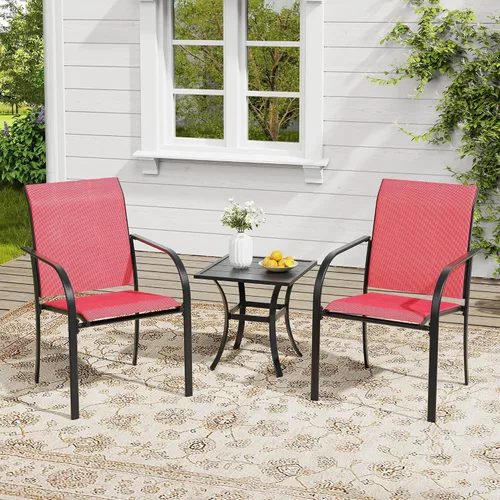 Miniatura 60 de VICLLAX Juego de 2 sillas de patio pequeñas para exteriores, juego de sillas apilables para patio y mesa de comedor cuadrada para porche delantero