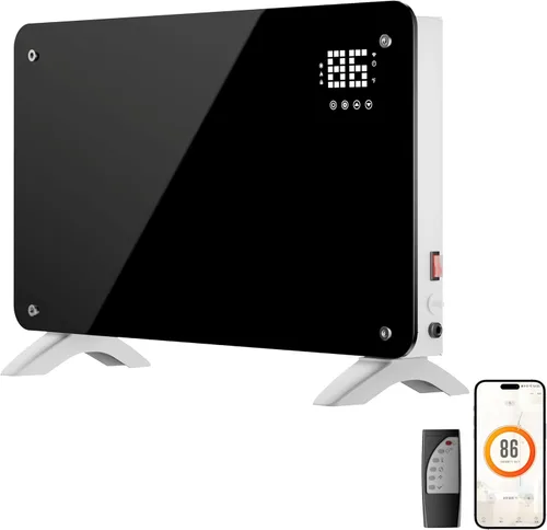 SUNDATE Calentador de convección con control Wifi, calentador de espacio interior, calefacción eléctrica de 1500 W con control remoto, pantalla