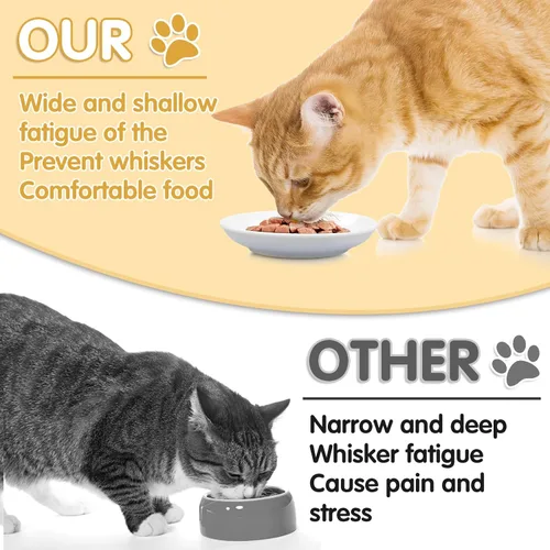 Miniatura 3 de Paquete de 6 cuencos de comida para gatos, cuencos de cerámica para gatos, juego de cuencos anti-fatiga de bigotes para gatos, platos para gatitos