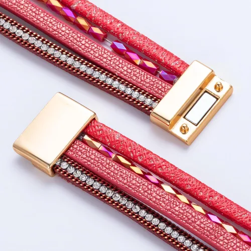 Miniatura 48 de FANCY SHINY - Pulsera de cuero estilo bohemio, pulsera de cuentas de cristal con cierre magnético, regalos de joyería para mujer