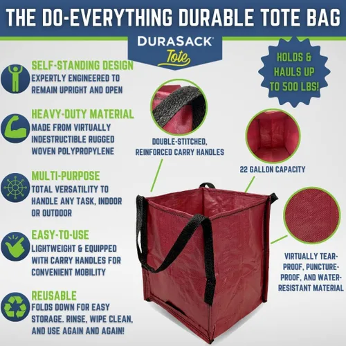 Miniatura 2 de DURASACK Bolsa de almacenamiento resistente de 22 galones, bolsa de mudanza de polipropileno tejido resistente, diseño reutilizable, con capacidad