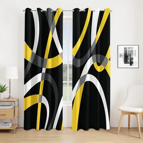 Miniatura 16 de weesire Cortinas opacas modernas para dormitorio, sala de estar, 2 paneles, 100% opacas, cortinas con patrón circular blanco y negro, cortinas
