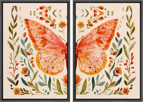 Miniatura 84 de SIGNFORD Lienzo enmarcado para pared, juego de arte con hojas de palmera de selva, polígonos geométricos, formas abstractas, ilustración, arte