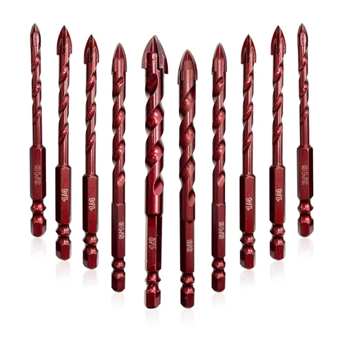 Miniatura 7 de FEWELL Brocas de mampostería 10 piezas, juego de brocas para hormigón, tamaño de 1/8 a 1/2 pulgadas, juego profesional de brocas de alto cobalto