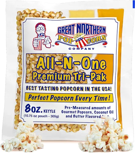 Great Northern Popcorn - Paquete de palomitas de maíz de 8 onzas, paquetes todo en uno estilo cine, sal y aceite (24 cajas)