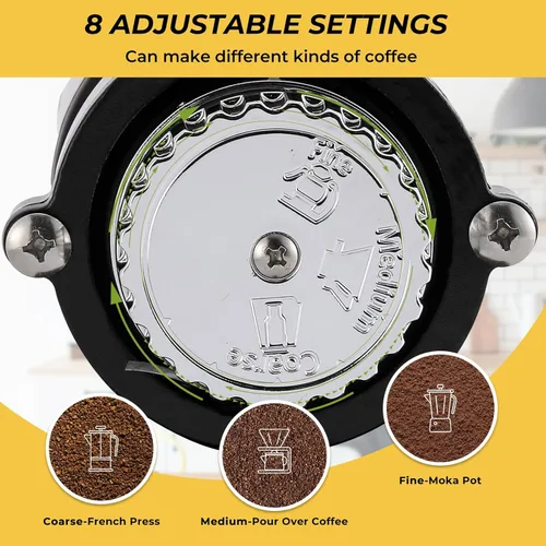 Miniatura 2 de Molinillo de café de Burr eléctrico, para uso comercial y doméstico, silencioso, pequeño, con tolva ajustable, con cepillo, cuchara, color negro