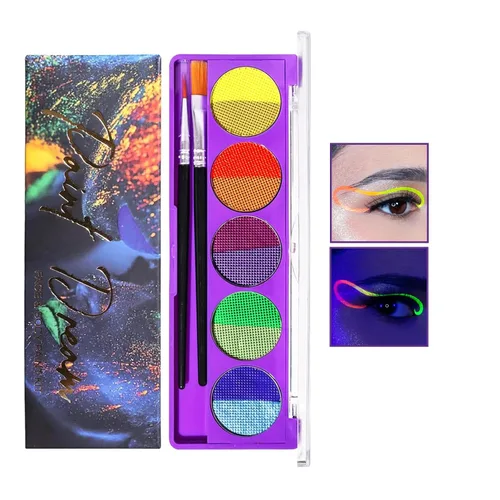 10 colores de pintura facial neón que brilla en la oscuridad, maquillaje activado por agua, paleta de delineador de ojos con luz negra, pintura