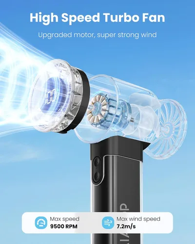 Miniatura 2 de Gaiatop Ventilador turbo portátil de mano, 1-100 velocidades altas ajustables, 3-20 horas de enfriamiento, 4800 mAh USB recargable portátil pequeños