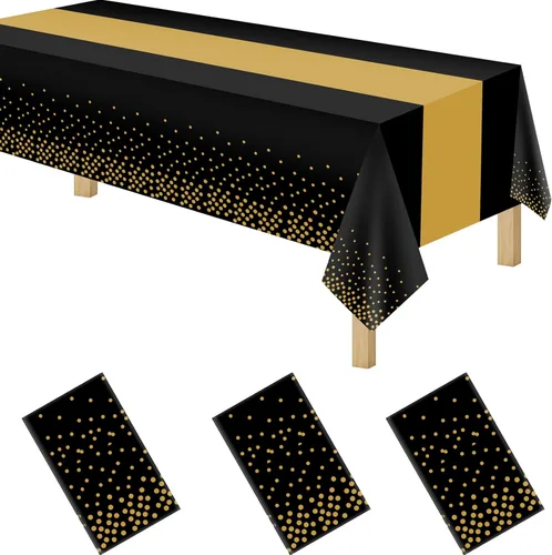 Miniatura 8 de Manteles de plástico desechables 2 en 1 de 54 x 108 pulgadas, mantel rectangular de cocina con lunares negros y azules, para boda, cumpleaños, baby
