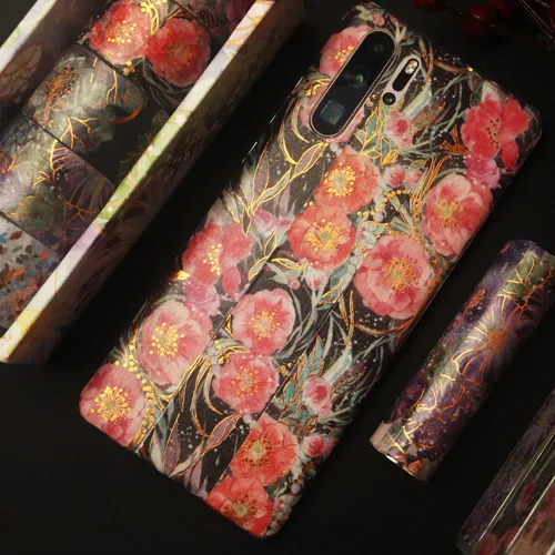 Miniatura 7 de YUBBAEX Blooming Washi - Juego de cintas adhesivas con lámina dorada, cinta de enmascarar peonía ancha decorativa para artes, manualidades DIY