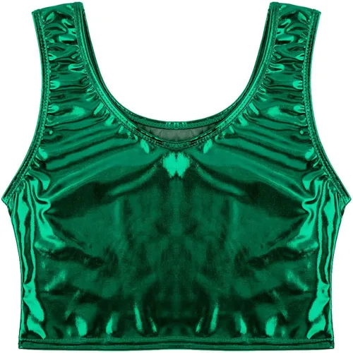 Miniatura 5 de iiniim Fashion - Camiseta sin mangas de cuero brillante metálico sin mangas con cuello redondo para mujer, chaleco de fiesta y club, Metálico
