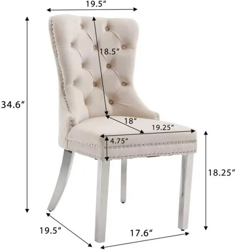 Miniatura 3 de KCC Juego de 2 sillas de comedor tapizadas de terciopelo, modernas sillas capitoné con botones con anillo de cabeza de león y patas de acero Patas