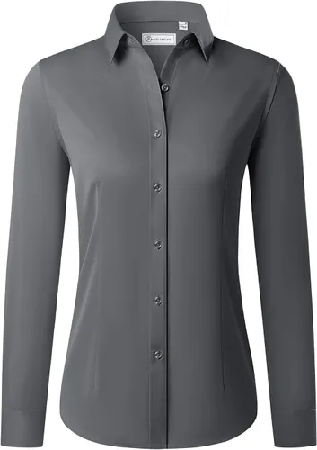 Miniatura 17 de Siliteelon - Camisas con botones para mujer de manga larga, camisas de vestir sin arrugas, con cuello, para oficina, blusas sólidas, tops