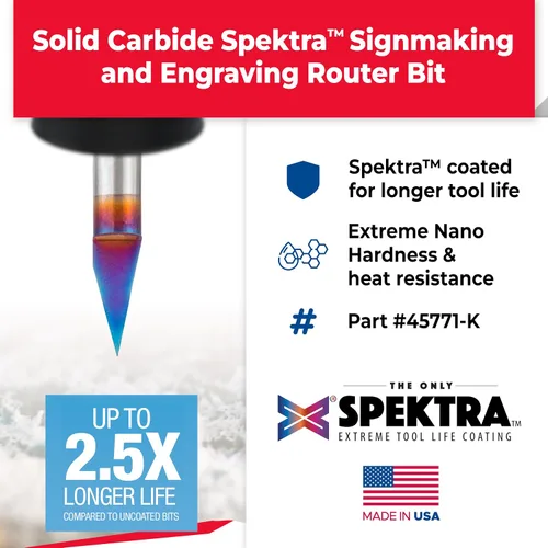 Miniatura 2 de Amana Tool Spektra Extreme Tool Life - Broca de carburo sólido recubierta para señalización y grabado, 45771-K, grabado de 30 grados, ancho de punta