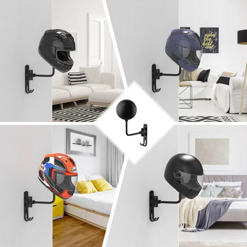 Miniatura 7 de Colgador de Casco para Pared Giratorio 180° Soporte para Casco para Motocicleta Bicicleta Carreras Ropa Exterior Equipo Deportivo Negro 4