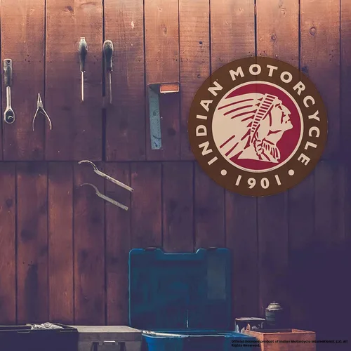 Miniatura 4 de Letrero redondo de metal en relieve para motocicleta india, arte de pared de motocicleta india vintage para garaje o cueva de hombre