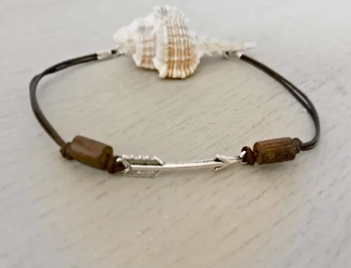 Miniatura 3 de Tobillera de flecha para mujer, pulsera de tobillo de cuero natural con cuentas de madera