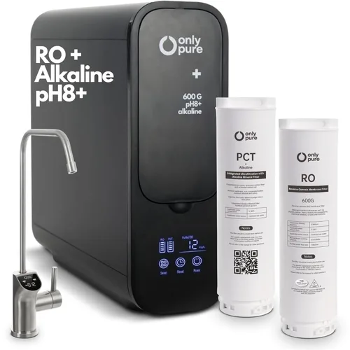 Sistema de filtro de agua de ósmosis inversa sin tanque de 600 GPD, RO alcalino inteligente de doble flujo con pantalla TDS en tiempo real,