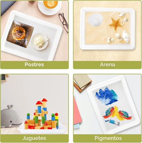 Miniatura 5 de Paquete de 10 bandejas de plástico para arte, bandeja para manualidades de actividades, bandeja organizadora, bandeja de servir para el hogar, Blanco