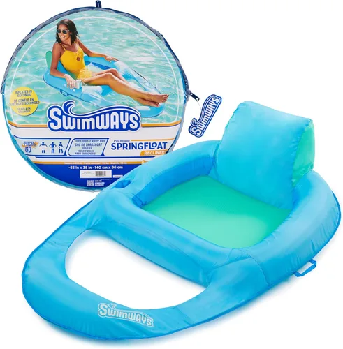SwimWays Spring Float - Tumbona reclinable prémium para piscina, flotadores inflables para adultos con inflado rápido para edades de 15 años en