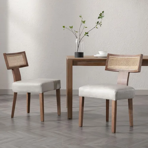 Miniatura 26 de BESTANO Juego de 2 sillas de comedor de ratán, modernas sillas de comedor de madera negra de mediados de siglo, sillas de comedor tapizadas de tela