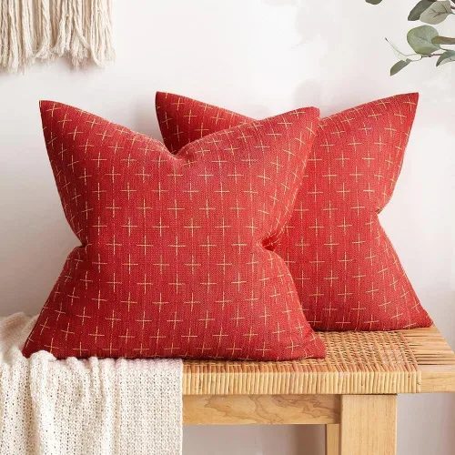 Miniatura 253 de MIULEE - Juego de 2 fundas de almohada decorativas de lino de arpillera navideñas, modernas, estilo campestre, rústicas, tejidas, con textura