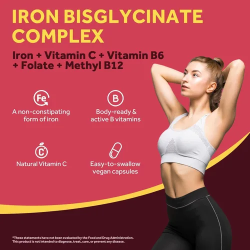 Miniatura 3 de Doctor's Recipes Suplemento de hierro para mujeres y hombres – Bisglicinato de hierro suave con vitamina C, B6, folato y B12, pastillas de hierro