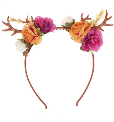 Miniatura 4 de Wiwpar Antlers - Diadema de ciervo, corona de pelo floral, festival y Navidad, bonito accesorio para mujeres y niñas (naranja)