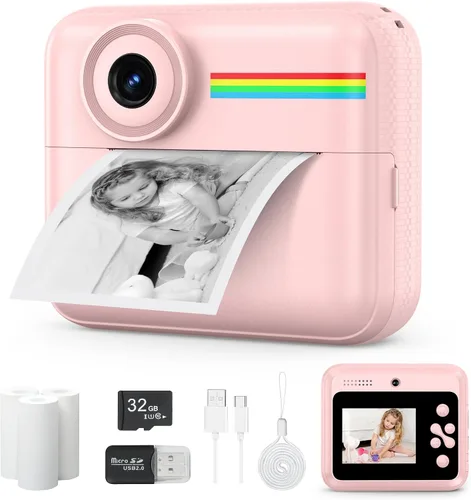 Cámara para niños, impresión de fotos instantánea, cámaras duales de video digital HD para niños pequeños, cámara digital para niños que imprimen