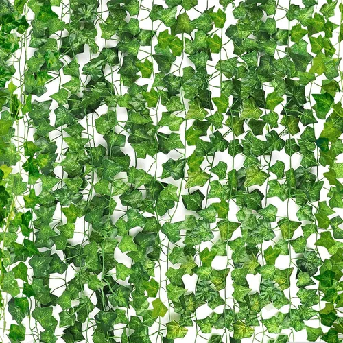 Miniatura 13 de CEWOR Paquete de 14 hojas de hiedra falsas de 98 pies, guirnalda artificial para colgar plantas verdes para dormitorio, decoración de pared, boda