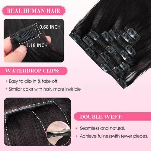 Miniatura 4 de SIYUSI Extensiones de cabello humano real con pinzas, 100% cabello humano Remy brasileño, invisibles y aptas para el cuero cabelludo, color negro