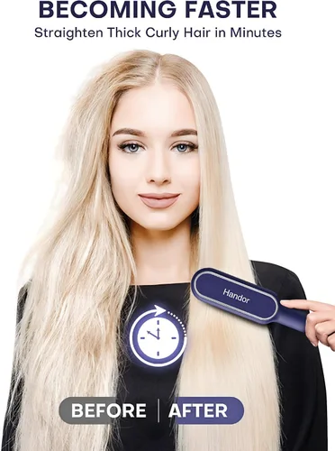 Miniatura 4 de Cepillo alisador de cabello iónico mejorado, peine alisador para mujeres con 9 ajustes de temperatura, pantalla LED, calentamiento rápido