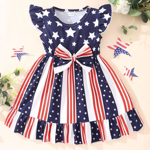 Miniatura 2 de Vestido para niñas del 4 de julio, vestidos de bandera estadounidense, manga con vuelo, ropa patriótica, trajes para el día de la independencia