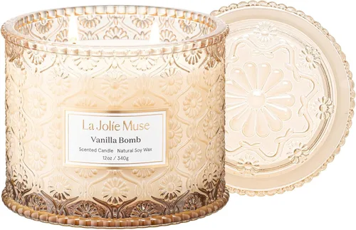 Miniatura 14 de LA JOLIE MUSE Vela de vainilla y coco – Coco, freesia y vainilla Vela de mecha de madera grande de 19 oz Cera de soja natural 90 horas de Isla