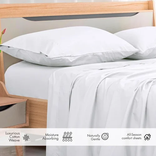 Miniatura 3 de Royale Linens Sábana Plana de 300 Hilos de Algodón Peinado de Fibra Larga 100% - Súper Suave - Sábanas Superiores - Sábana Plana Full se Vende por