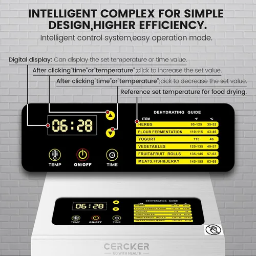 Miniatura 4 de Cercker - Máquina deshidratadora de alimentos con 8 bandejas de acero inoxidable, deshidratador de 500W para charqui, secador de hongos a 190ºF