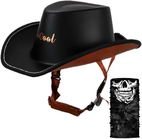 Miniatura 8 de Medio casco retro con cara abierta, estilo sombrero de vaquero, aprobado por DOT, hebilla y forro de liberación rápida para adultos