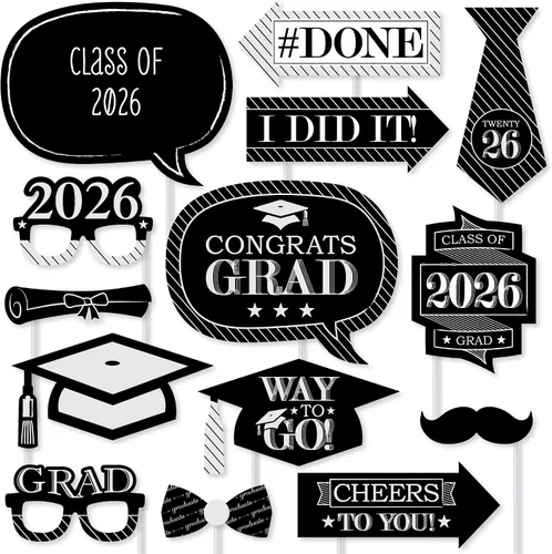 Miniatura 15 de Big Dot of Happiness Accesorios de graduación en blanco y negro para sesión de fotos 2026, juego de 20 unidades de accesorios de cabina de fotos