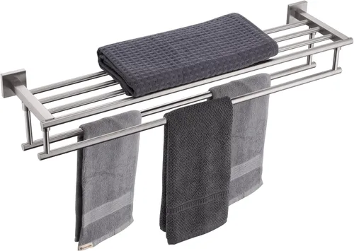 Miniatura 14 de KOKOSIRI Estante para Toallas de Baño, Porta Toallas de 32 Pulgadas con Barras de Toallas Dobles Montado en Pared, Acero Inoxidable Pulido Cromado
