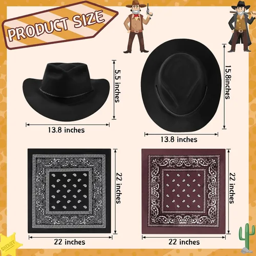 Miniatura 2 de Hillban Paquete de 48 sombreros de vaquero y bandanas, sombreros de vaquero de plástico de fieltro para mujeres y hombres, suministros de fiesta