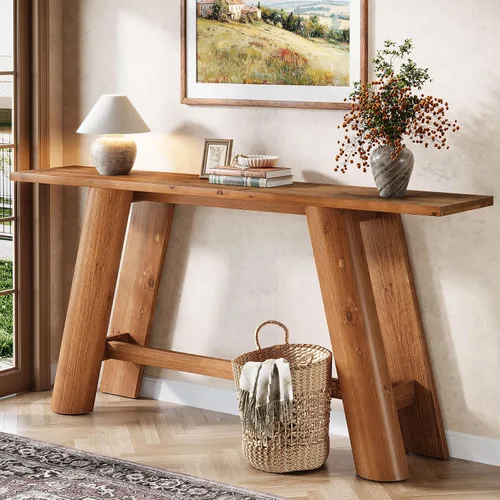 Miniatura 3 de Mesa consola de entrada de madera maciza, 70.9 pulgadas estrecha y larga, mesa de sofá detrás del sofá, muebles de madera de granja para sala