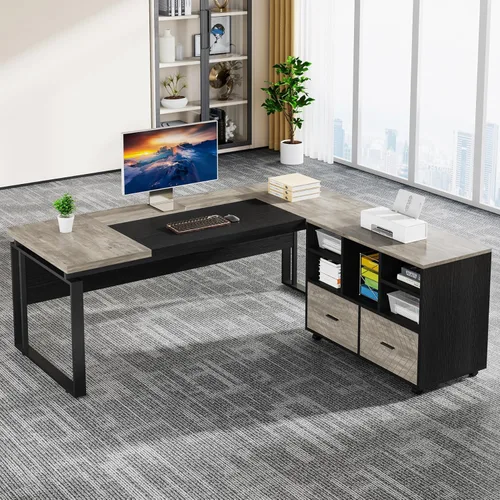 Tribesigns Escritorio ejecutivo en forma de L con archivador reversible, escritorio de oficina de 63" con cajones de almacenamiento, escritorio de