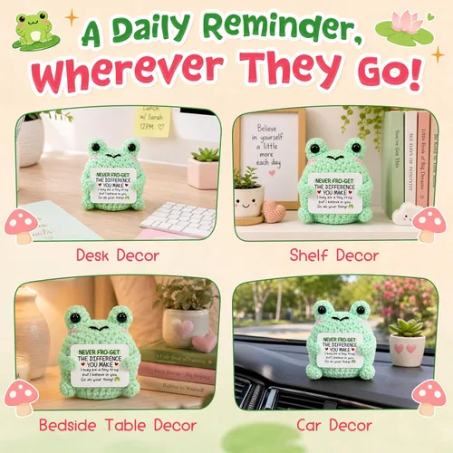 Miniatura 7 de OASSIE Regalos de agradecimiento para mujeres y hombres, animales de ganchillo positivos de rana, regalos de agradecimiento para profesores, regalo