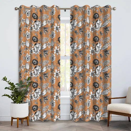 Miniatura 19 de Cortinas opacas florales bohemias azules para dormitorio, cortinas opacas botánicas de mediados de siglo de 63 pulgadas de largo, 2 paneles