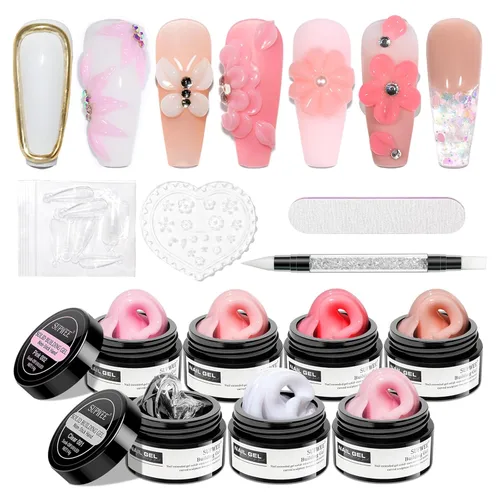 Miniatura 17 de Gel de Escultura 3D en Blanco Perla para Arte en Uñas, Gel Constructor Sólido Antiadherente para Manos, Uñas Duras para Extensión, Moldeado