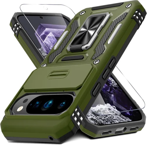 Miniatura 12 de DEERLAMN Funda para Google Pixel 8 con cubierta deslizante para cámara + protector de pantalla (1 paquete), soporte de anillo giratorio grado