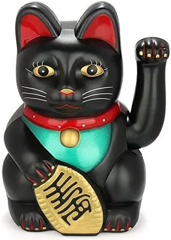 Monkey King Feng Shui Lucky Cats Lucky Beckoning Waving Wealth Cat Maneki Neko 6 pulgadas de alto, negro, dorado, mk9904